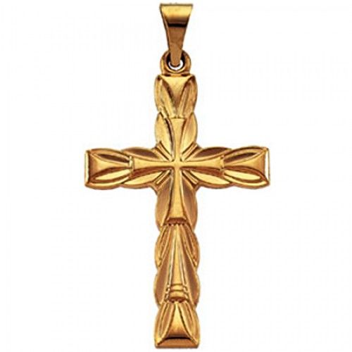 14k Yellow Gold Christian Cross Pendant - 29mm New