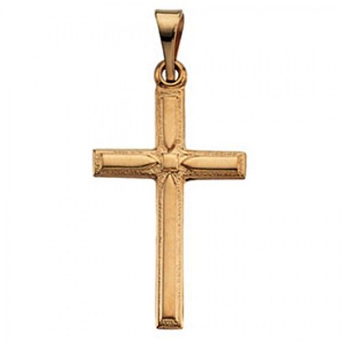 14k Yellow Gold Christian Cross Pendant - 19mm New