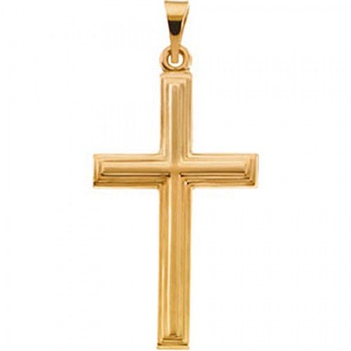 14k Yellow Gold Reverent Christian Cross Pendant - 24mm New