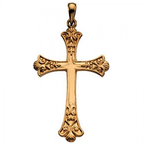 14k Yellow Gold Christian Cross Pendant - 38mm New