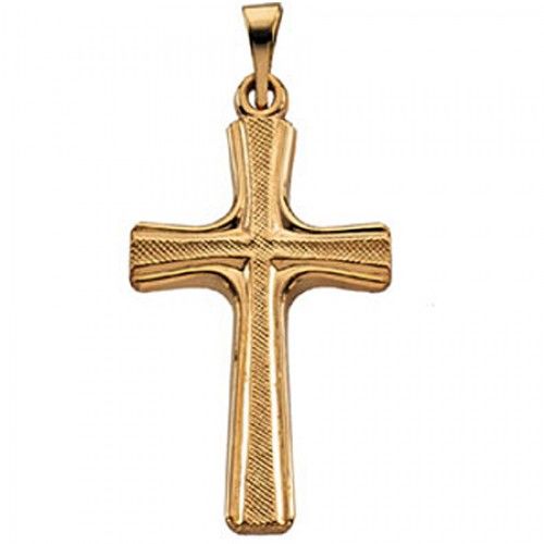 14k Yellow Gold Christian Cross Pendant - 23mm New