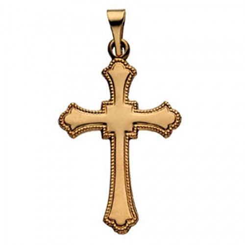 14k Yellow Gold Devout Christian Cross Pendant - 21mm New