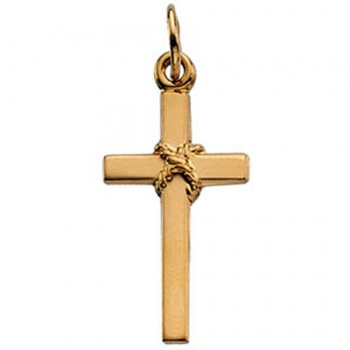 14k Yellow Gold Christian Cross Pendant - 16mm New