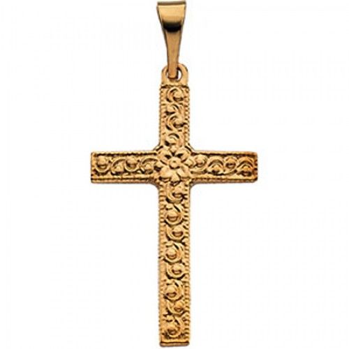 14k Yellow Gold Christian Cross Pendant - 20mm New