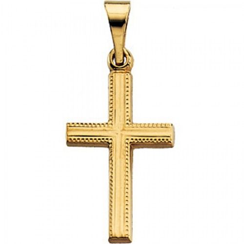 14k Yellow Gold Christian Cross Pendant - 15mm New