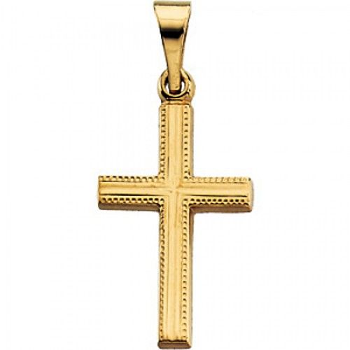 14k Yellow Gold Reverent Christian Cross Pendant - 21mm New