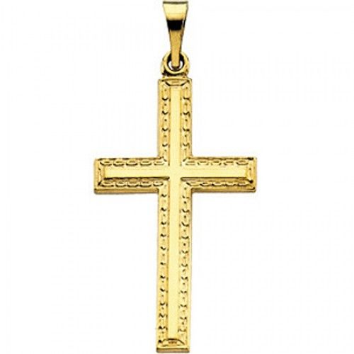 14k Yellow Gold Christian Cross Pendant - 24mm New