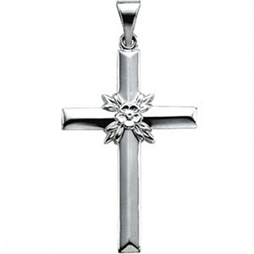 Reverent Cross Pendant - 29mm - White Gold - Christian