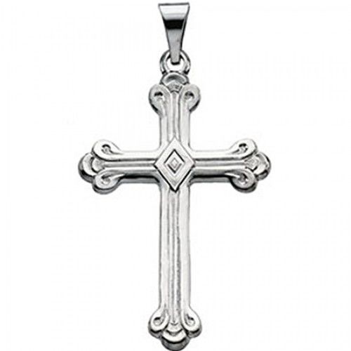 Religious Cross Pendant - 32mm - White Gold - Christian