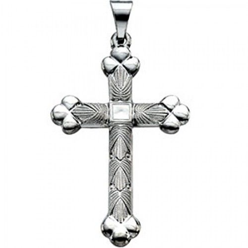 Divine Cross Pendant - 32mm - White Gold - Christian