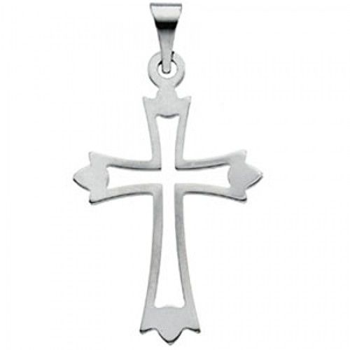 Devout Cross Pendant - 24mm - White Gold - Christian