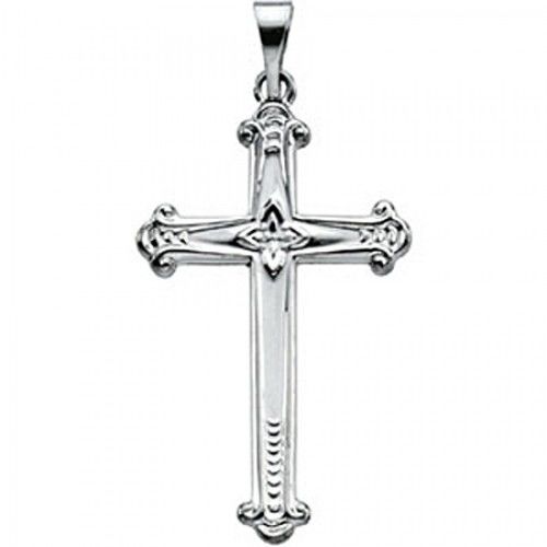 Reverent Cross Pendant - 25mm - White Gold - Christian