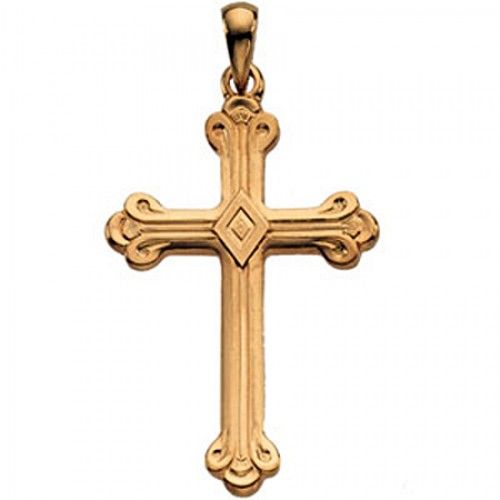 Devout Cross Pendant - 32mm - Yellow Gold - Christian