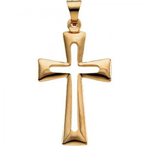 14k Yellow Gold Christian Cross Pendant - 27mm New