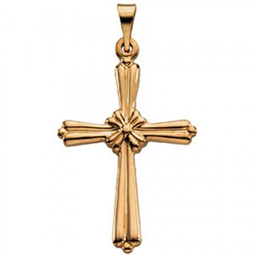 14k Yellow Gold Christian Cross Pendant 23mm New