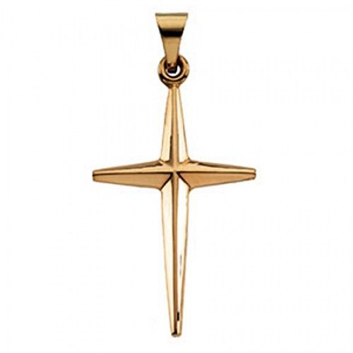14k Yellow Gold Christian Cross Pendant - 27mm