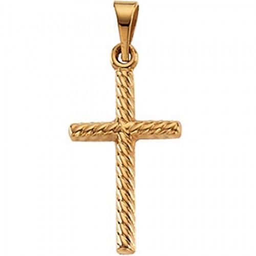 Devout Christian Cross Pendant in 14k Yellow Gold - 17mm