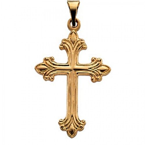 14k Yellow Gold Unisex Christian Cross Pendant - 24mm New