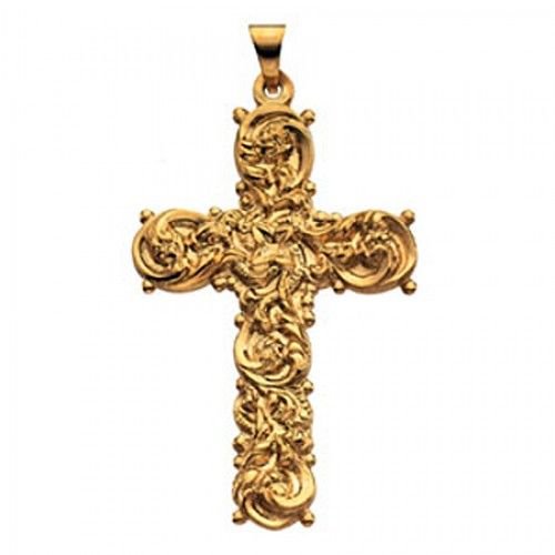 Christian Cross Pendant in 14k Yellow Gold - 39mm New