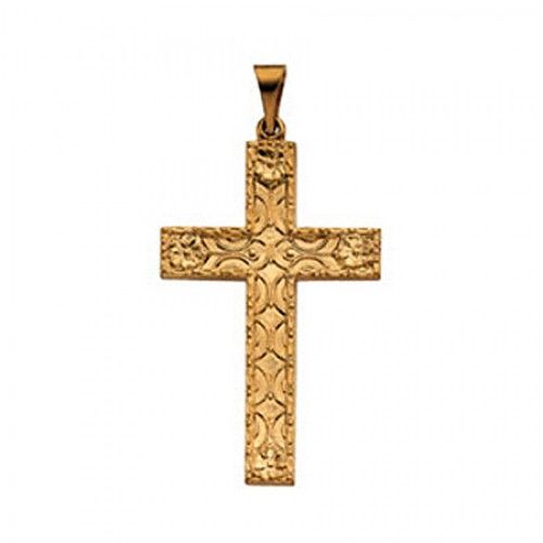 Christian Cross Pendant in 14k Yellow Gold - 31mm New