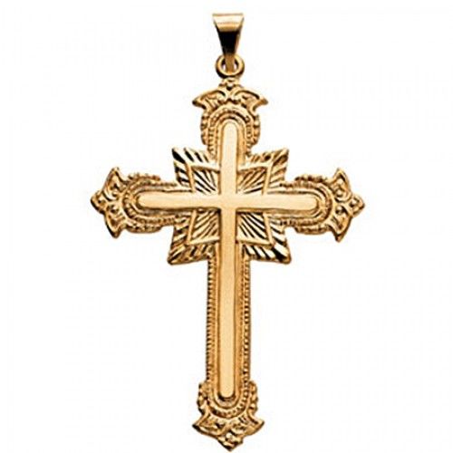 Christian Cross Pendant in 14k Yellow Gold - 43mm New
