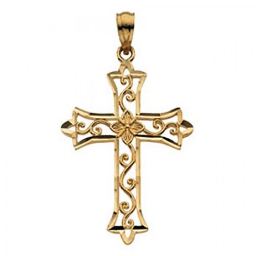Christian Cross Pendant in 14k Yellow Gold - 30mm New