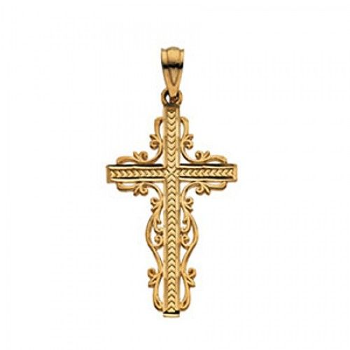 Christian Cross Pendant in 14k Yellow Gold - 27mm New