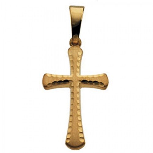 14k Yellow Gold Christian Cross Pendant - 17mm