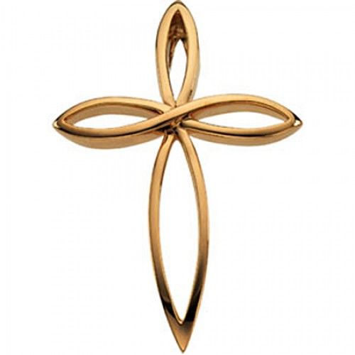 Christian Cross Pendant in 14k Yellow Gold - 36mm New