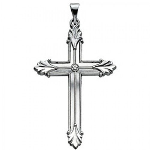 Christian Cross Pendant in 14k White Gold - 37mm New