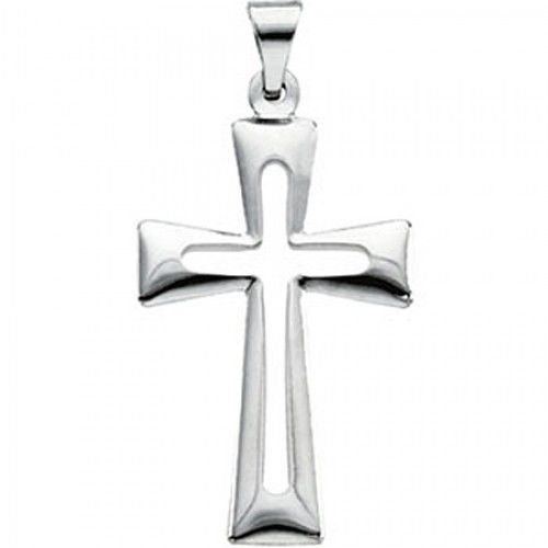 Christian Cross Pendant in 14k White Gold - 27mm New
