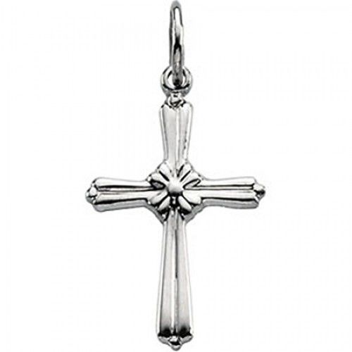 Christian Cross Pendant in 14k White Gold - 14mm New
