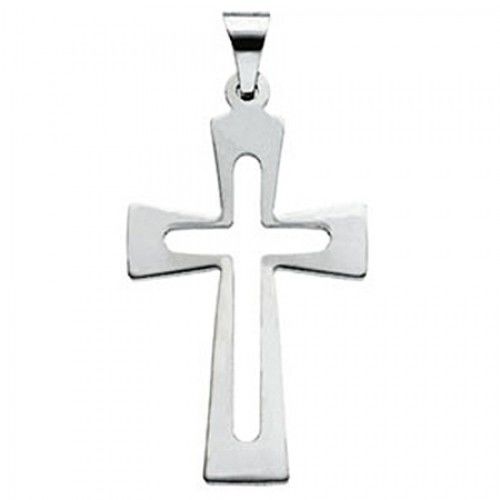 Christian Cross Pendant in 14k White Gold - 27mm
