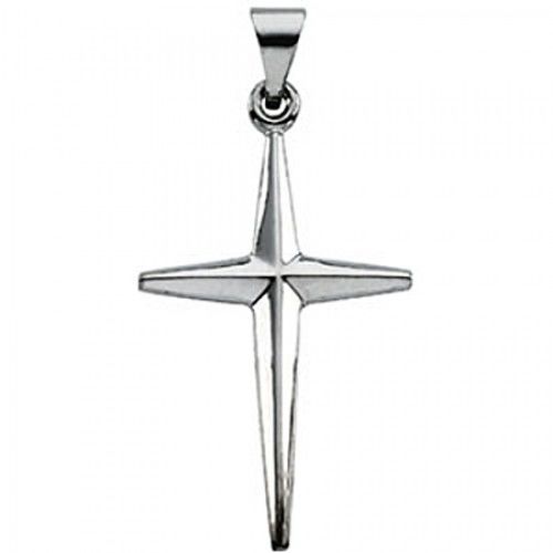 14k White Gold Christian Cross Pendant - 27mm New