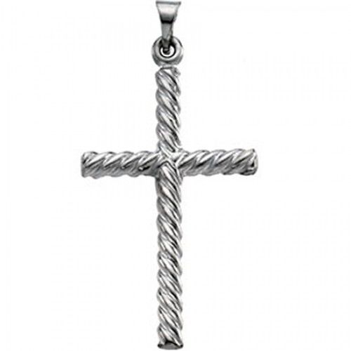 Christian Cross Pendant in 14k White Gold - 32mm New