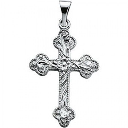 14k White Gold Christian Cross Pendant - 23mm