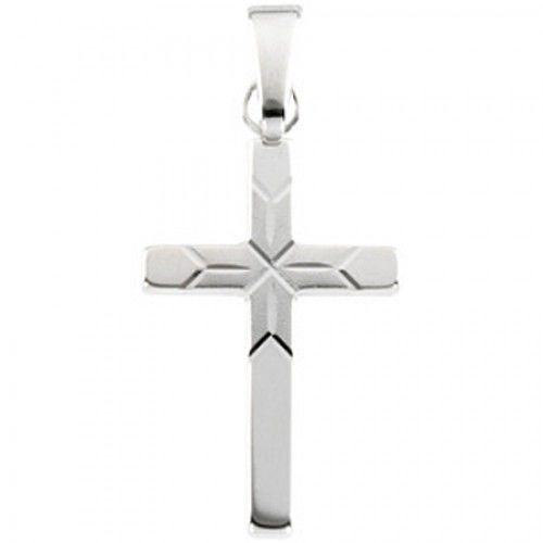 14k White Gold Christian Cross Pendant - 18mm