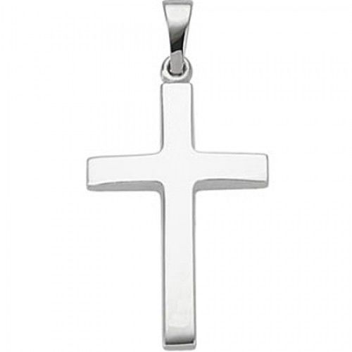 14k White Gold Christian Cross Pendant - 24mm