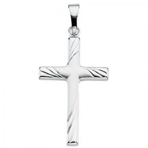Unisex Christian Cross Pendant in 14k White Gold - 24mm New