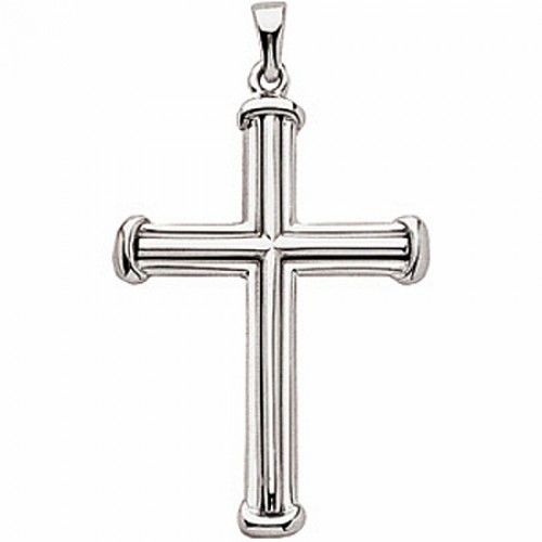Christian Cross Pendant in 14k White Gold - 34mm New