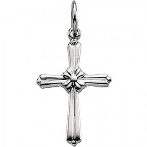 Unisex Christian Cross Pendant in Platinum - 14mm New