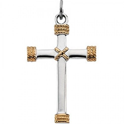 Christian Cross Pendant - Yellow Gold & Sterling Silver