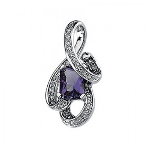 Amethyst & Diamond Pendant - White Gold - Rectangle Cut
