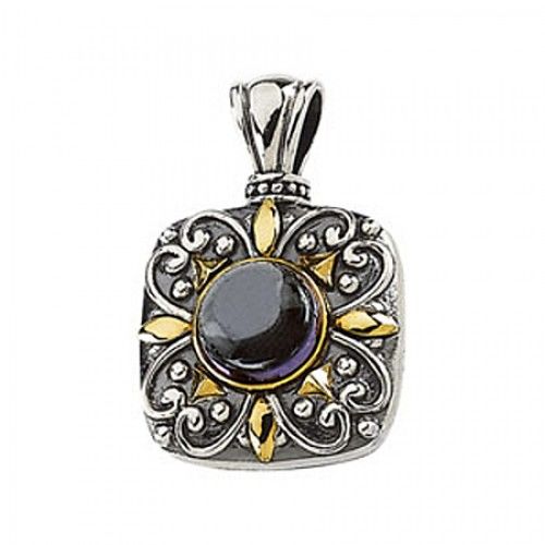 Amethyst Pendant - Sterling Silver & 14k Gold - Round