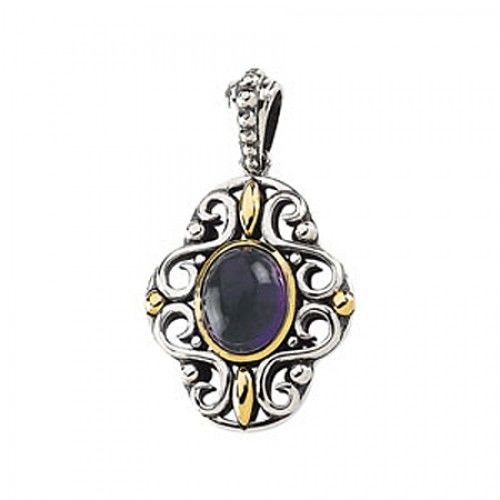 Amethyst Pendant - Sterling Silver & Yellow Gold - Oval