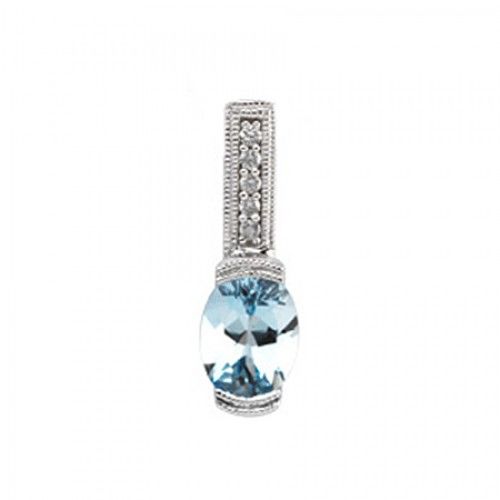 Aquamarine & Diamond Pendant 14k White Gold in Oval Cut