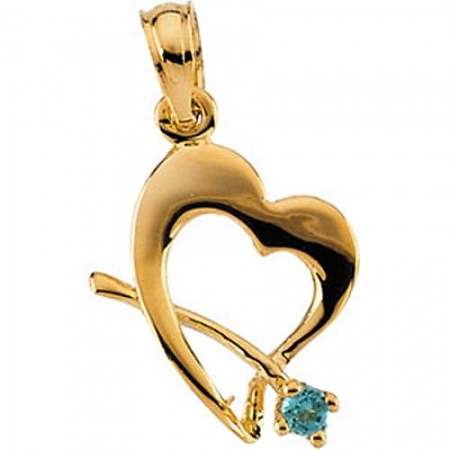 Lovely Child'S Aquamarine Cz Pendant in 14k Yellow Gold