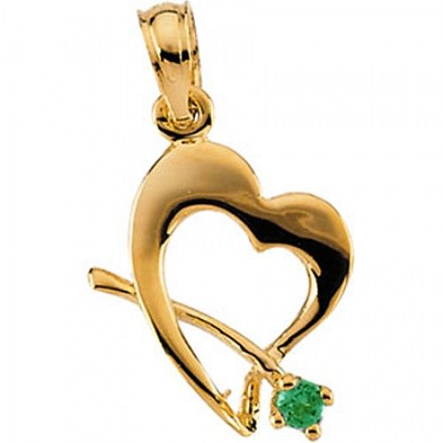 Superb Child'S Emerald Cz Pendant in 14k Yellow Gold