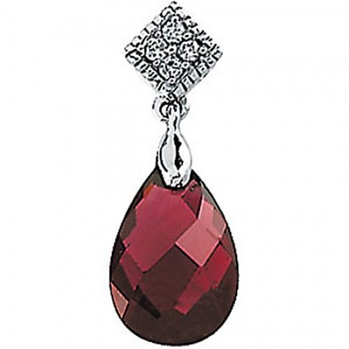 Garnet & Diamond Pendant - 14k White Gold - Pear Cut