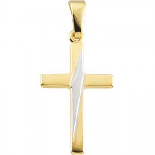 18mm Cross Pendant in 14k Yellow and White Gold - Men & Ladies